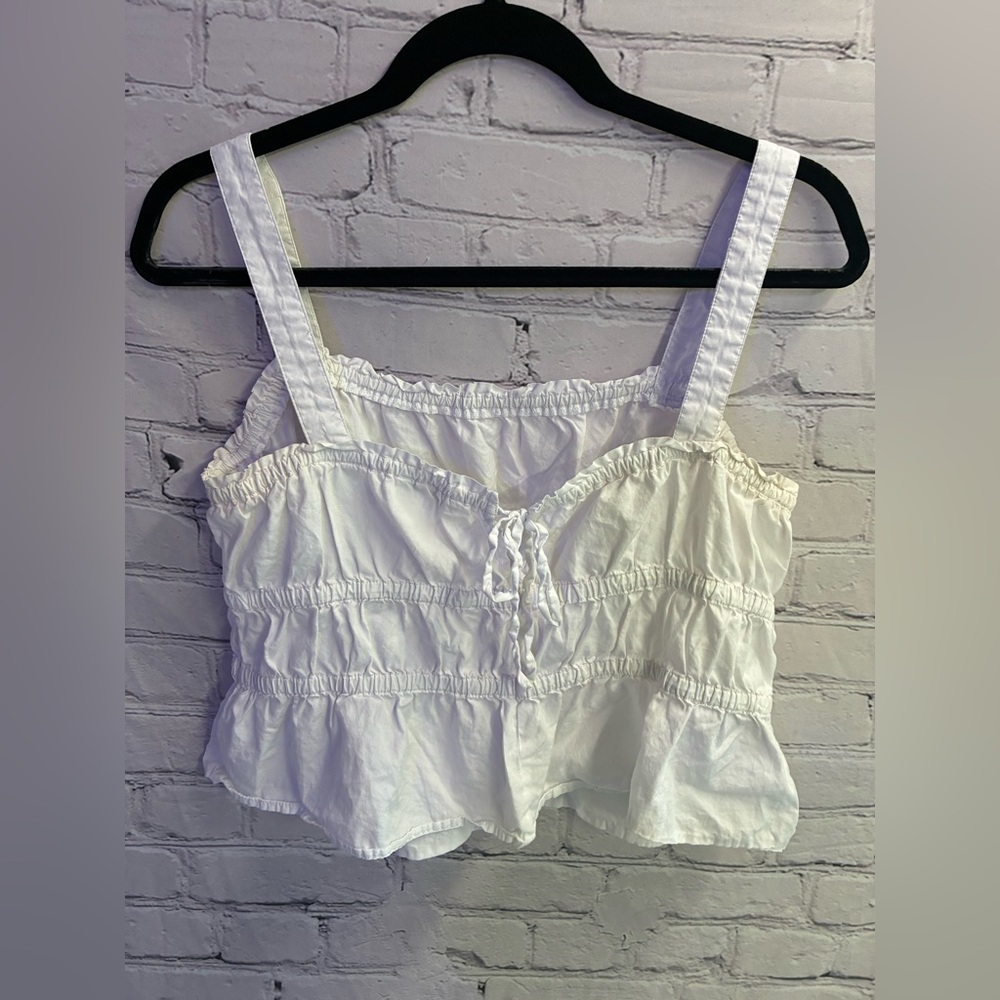 MADEWELL Women's White Poplin Sophia Peplum Top Sleeveless Tie Back Sz Large GUC - Picture 5 of 5